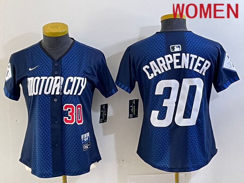 Women Detroit Tigers 30 Carpenter Blue City Edition Nike 2024 MLB Jersey style 2